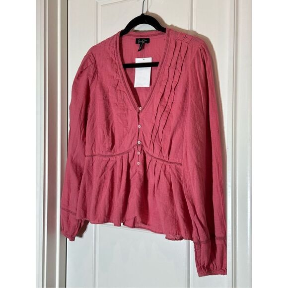 Jessica Simpson NWT coral long sleeve top size L - Picture 1 of 8
